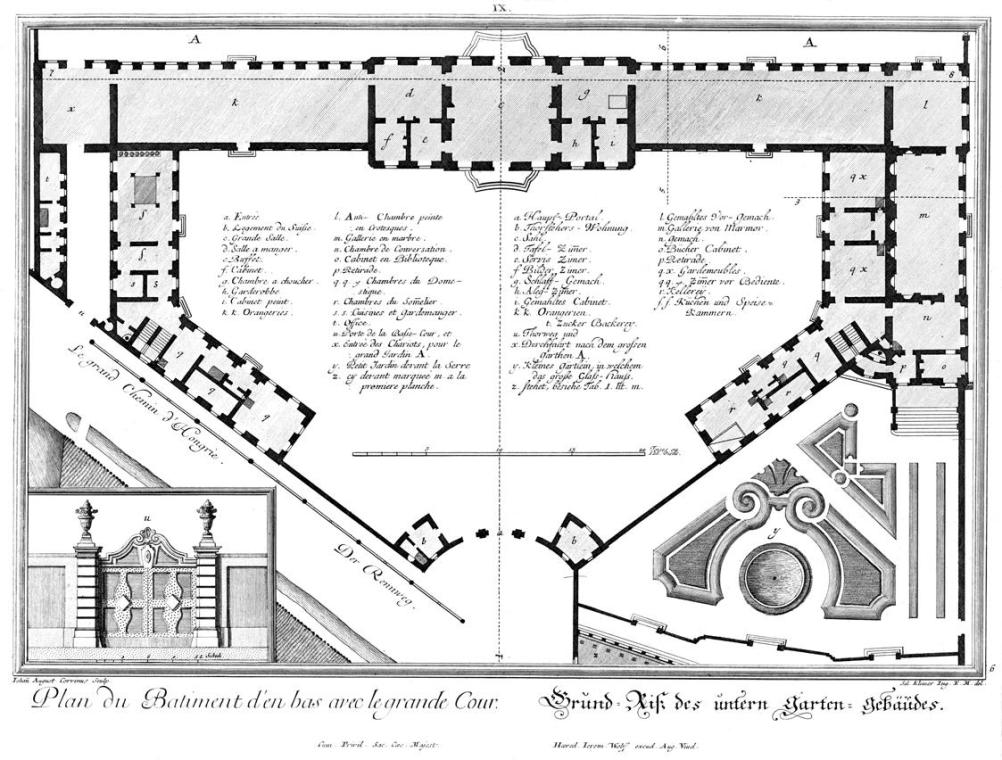 Salomon Kleiner, Grund-Riß des unteren Garten-Gebäudes, 1738, Radierung, Plattenmaße: 28,6 x 38 ...