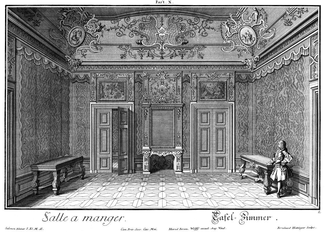 Salomon Kleiner, Tafel-Zimmer, 1740, Radierung, Plattenmaße: 27,3 x 37,4 cm, Belvedere, Wien, I…