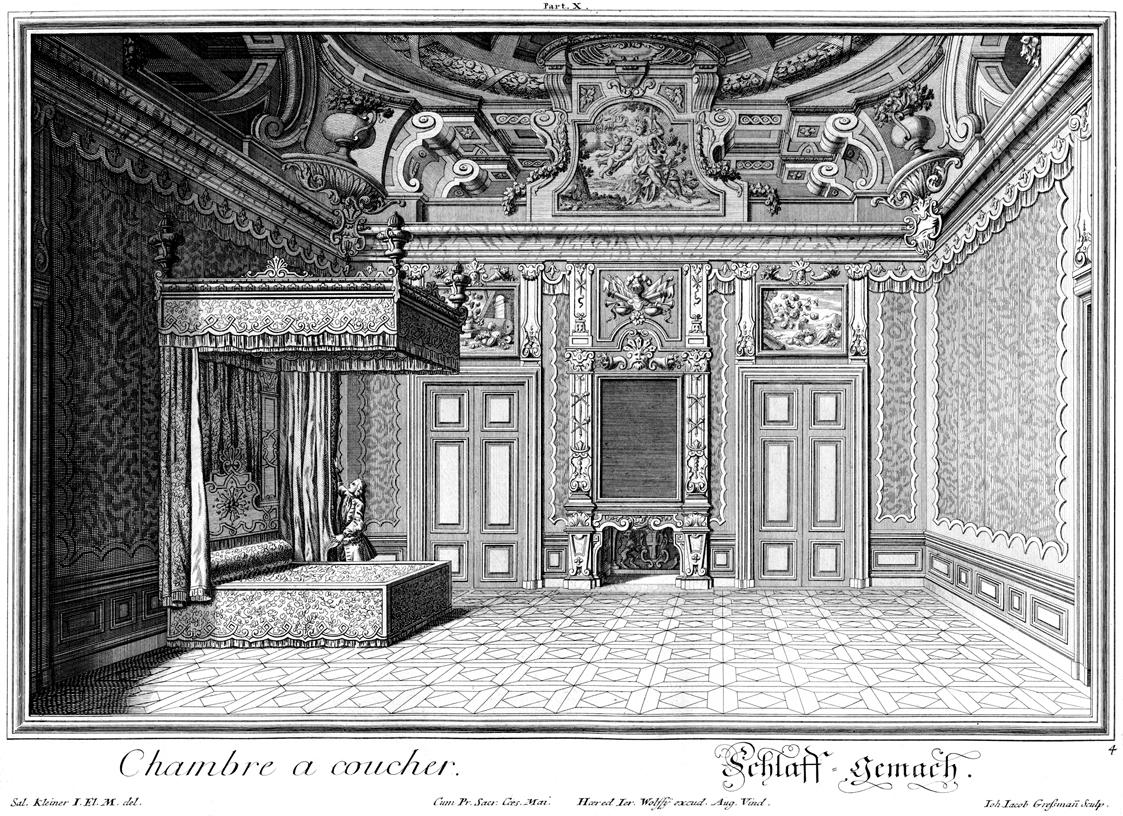 Salomon Kleiner, Schlaff-Gemach, Radierung, Plattenmaße: 28 x 38,3 cm, Belvedere, Wien, Inv.-Nr…
