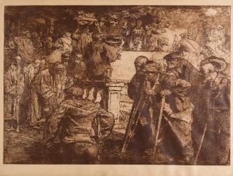 Frank Brangwyn, Ein Fest der Leidenden, vor 1909, Radierung, 55 x 74 cm, Belvedere, Wien, Inv.-…