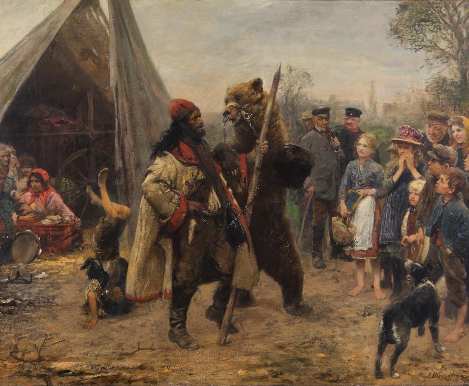 Paul Friedrich Meyerheim, Der Bärenführer, um 1890, Öl auf Leinwand, 78 x 96 cm, Belvedere, Wie…