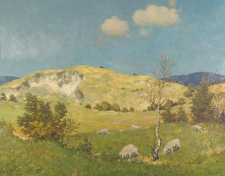 Ferdinand Grebestein, Landschaft mit Schafen, undatiert, Öl auf Leinwand, 96,5 x 123 cm, Belved…