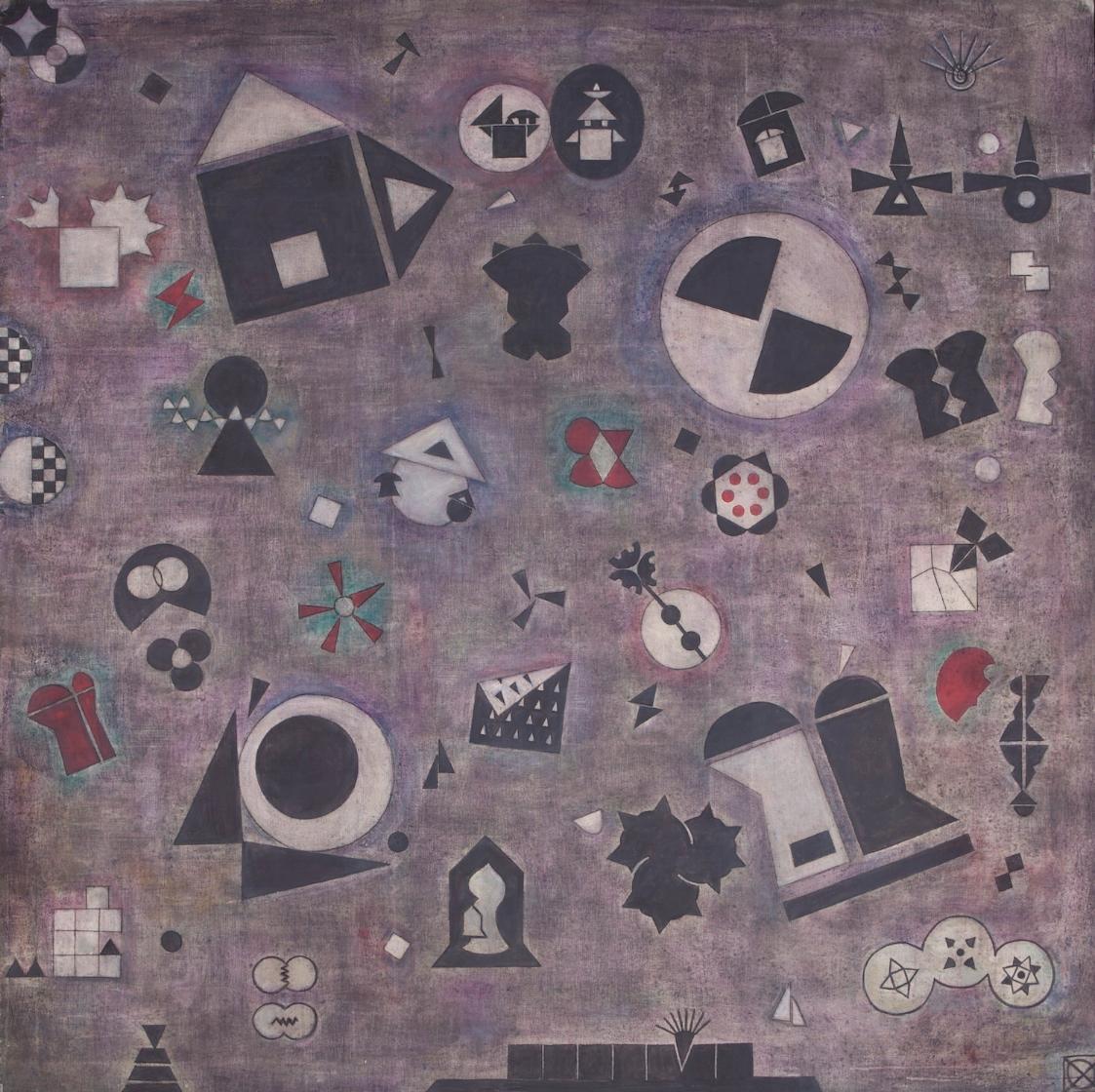H+H Joos, Narrative Geometrismen 113, 1987, Acryl auf Leinwand, 198 × 198 cm, Belvedere, Wien, …