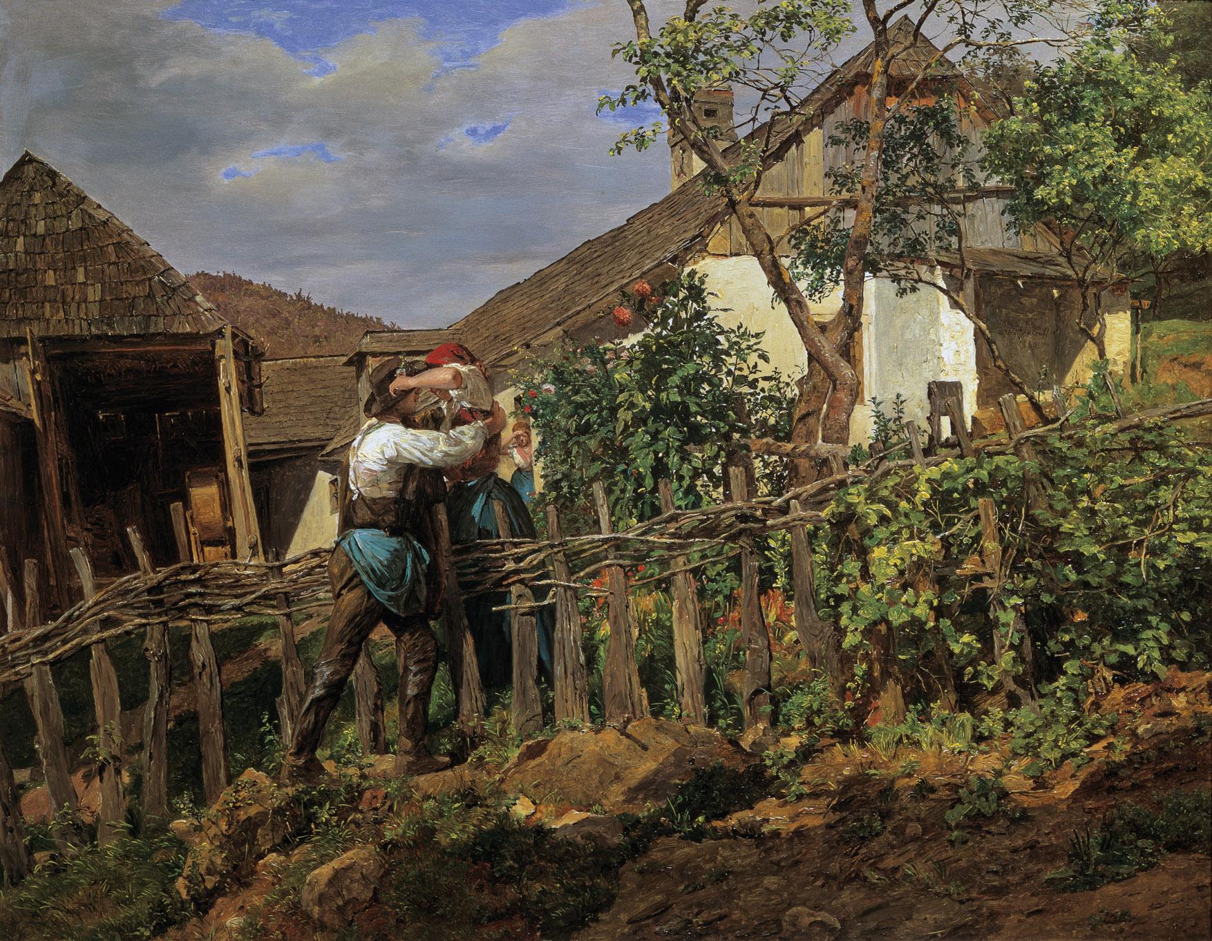 Ferdinand Georg Waldmüller, Die Nachbarn, 1859, Öl auf Holz, 42,2 x 51,9 cm, Belvedere, Wien, I…