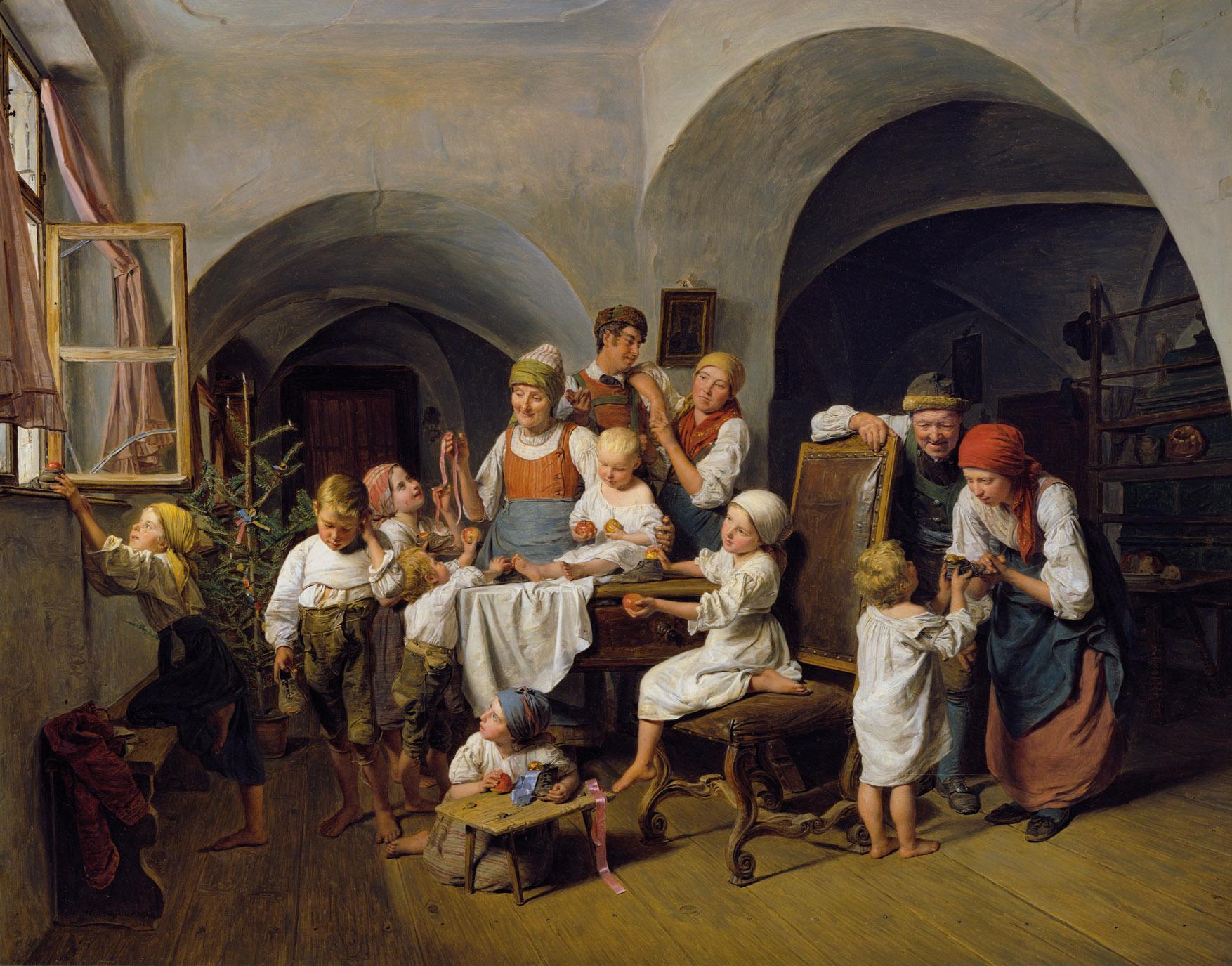 Ferdinand Georg Waldmüller, Christtagsmorgen, 1844, Öl auf Holz, 64,5 x 84,5 cm, Belvedere, Wie…