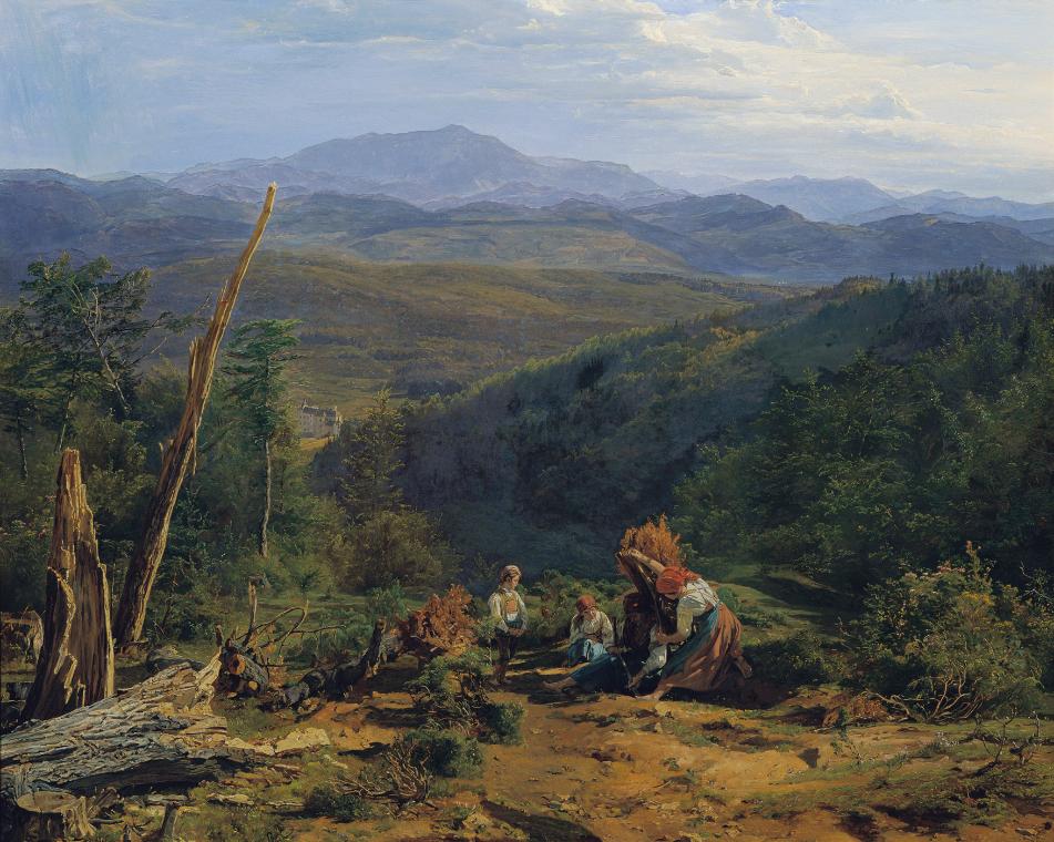 Ferdinand Georg Waldmüller, Wienerwaldlandschaft mit Schloss Wildegg, 1855, Öl auf Leinwand, 65…