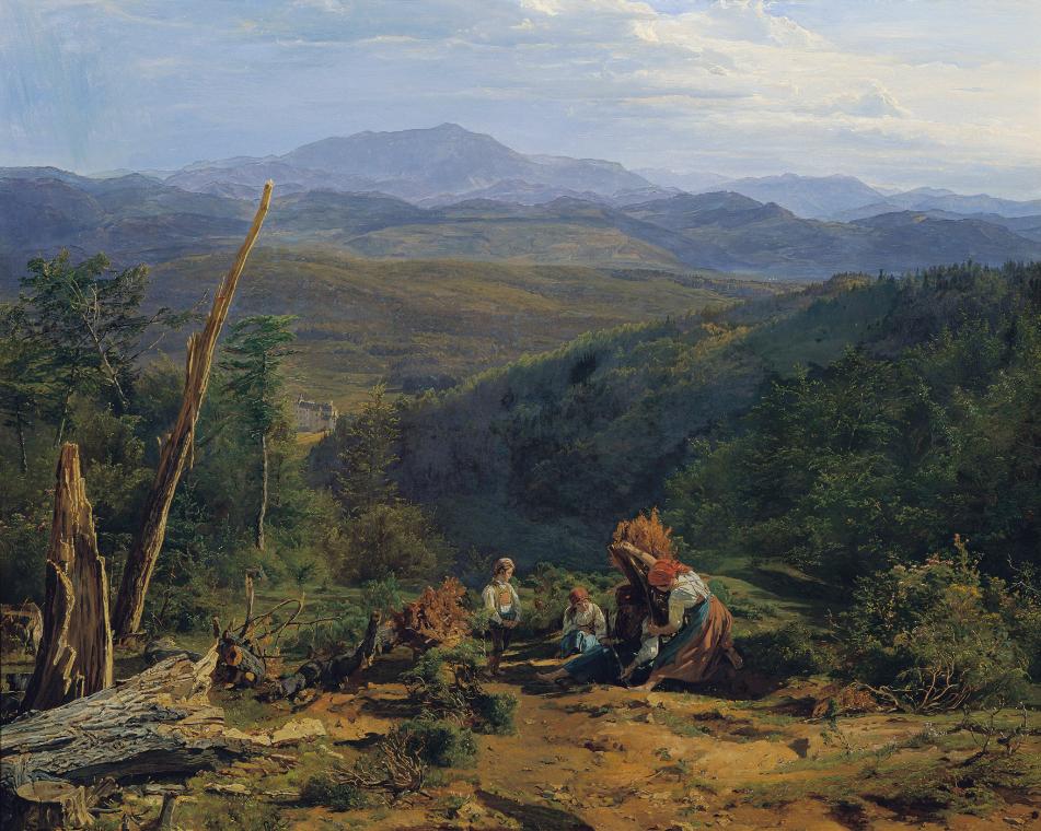 Ferdinand Georg Waldmüller, Wienerwaldlandschaft mit Schloss Wildegg, 1855, Öl auf Leinwand, 65 ...