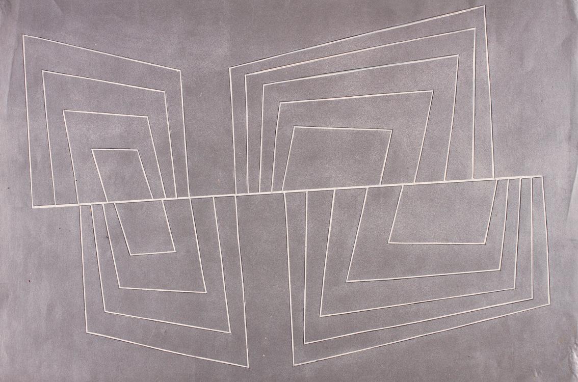 Hildegard Joos, Ohne Titel - Studie zu: Verschiebung, Acryl auf Klebefolie auf Karton, 49,9 x 7…