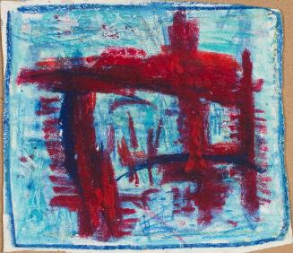 Hildegard Joos, Studie zu: Gebetsteppich, undatiert, Ölkreide auf Papier, 15,2 x 13,4 cm, Belve…