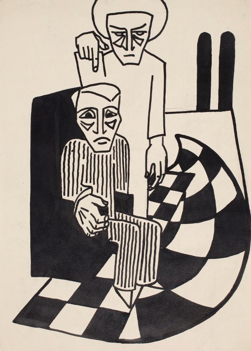 Marc Adrian, Illustration zu Gustav Meyrink, Der Golem, 1950, Bleistift und Tusche auf Papier a…