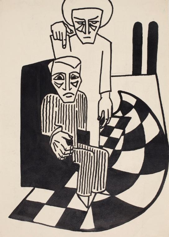 Marc Adrian, Illustration zu Gustav Meyrink, Der Golem, 1950, Bleistift und Tusche auf Papier a…