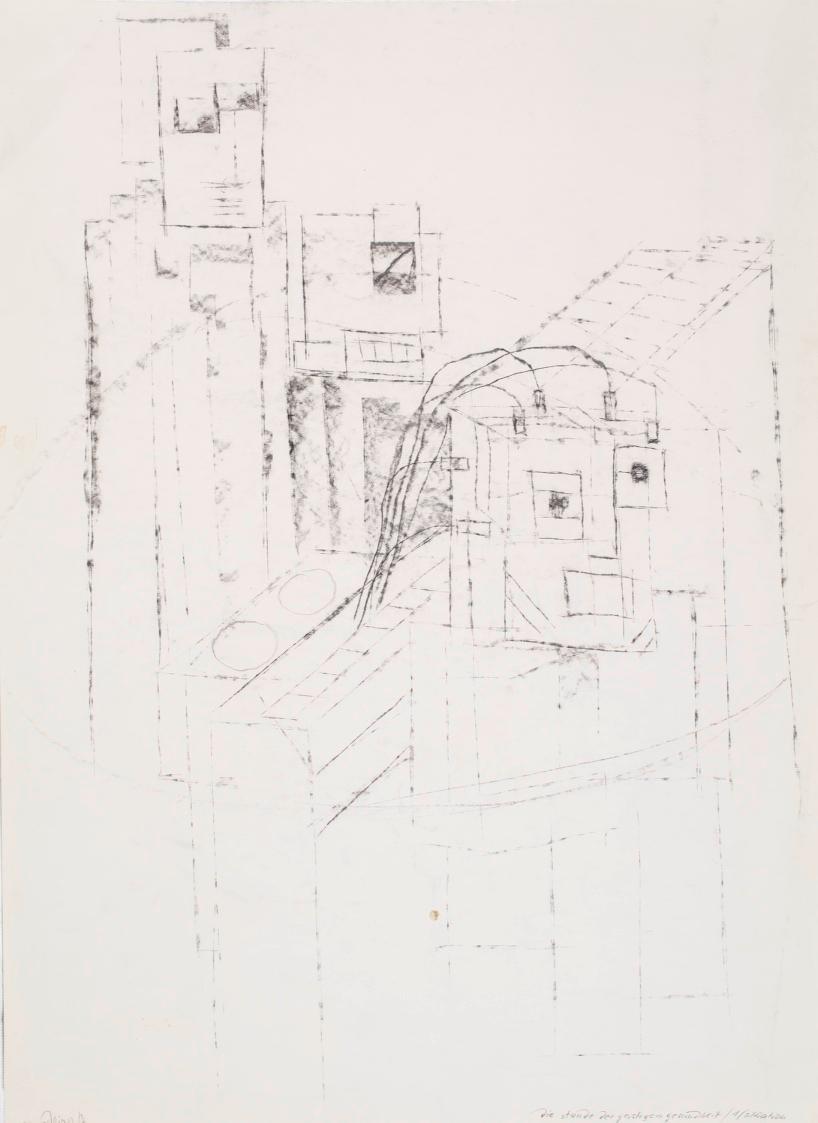 Marc Adrian, Die Stunde der geistigen Gesundheit: 1. Situation, 1974, Graphit auf Papier, 64,6  ...