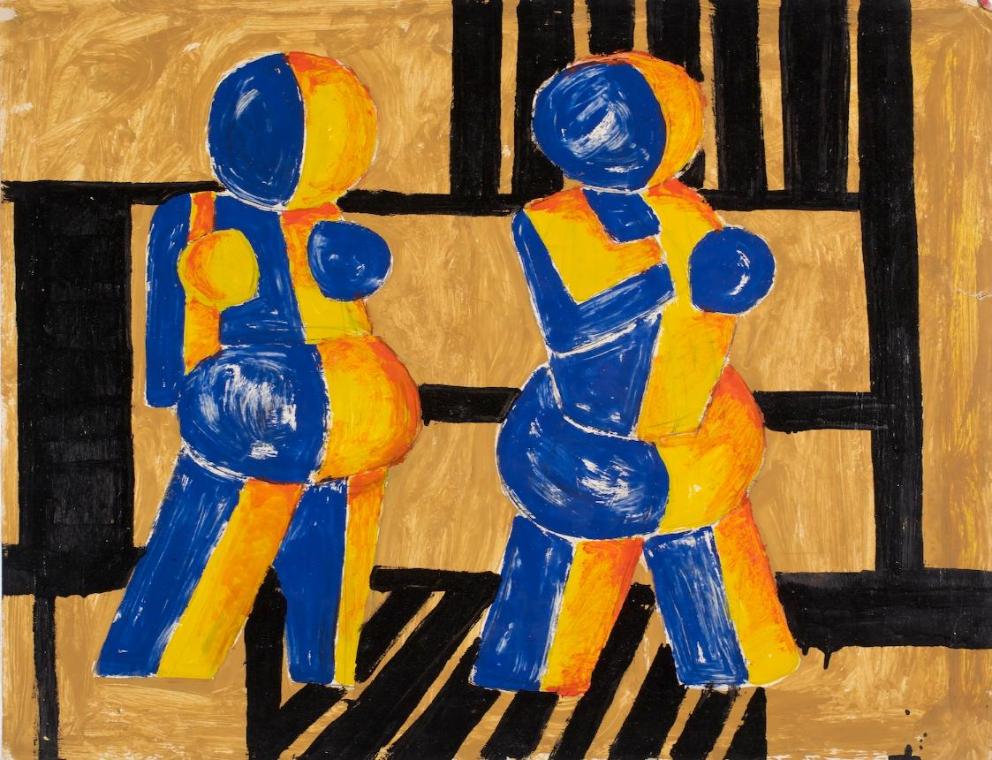 Marc Adrian, Ohne Titel (Zwei Figuren), Lack auf Papier, 50 x 65,2 cm, Belvedere, Wien, Inv.-Nr…