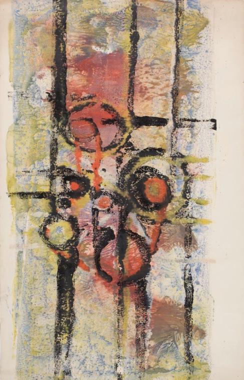 Marc Adrian, Ohne Titel (Abstrakte Komposition), Mischtechnik auf Papier, 79,5 x 50 cm, Belvede…