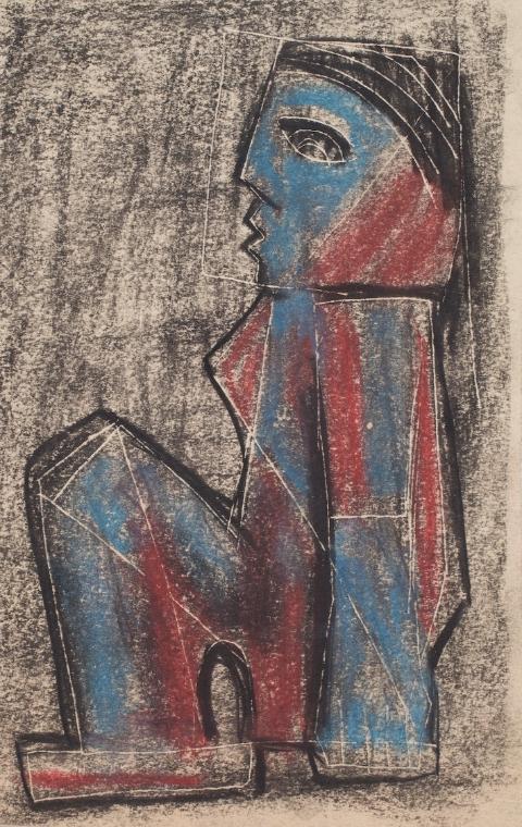Marc Adrian, Studie zu einer Skulptur, Kohle und Buntstift auf Papier, 22,6 x 14,6 cm, Belveder…