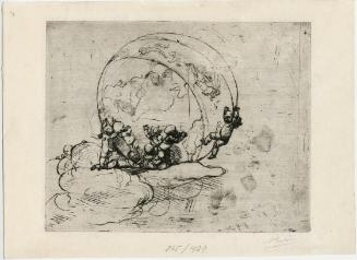 Auguste Rodin, Amouretten, die Welt lenkend, 1881, Kaltnadelradierung, 20 x 25 cm, Belvedere, W…
