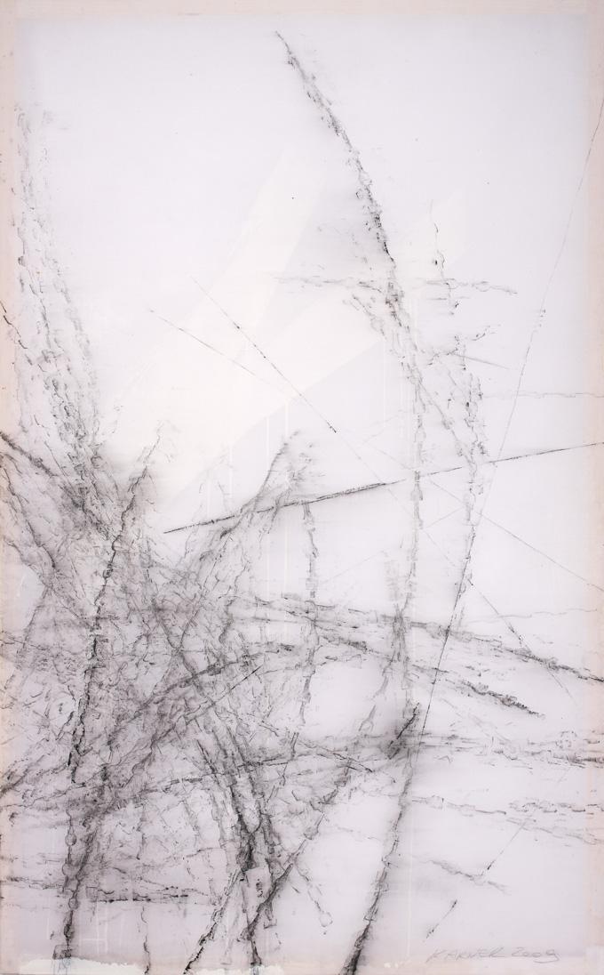 Alexander Karner, L12-10, 2009, Mischtechnik, Frottage auf Leinwand, 228 x 142 cm, Belvedere, W…