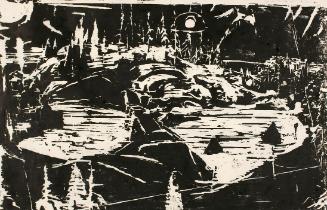 Ernestine Rotter-Peters, Über den Mondteichen, um 1950, Holzschnitt auf Japanpapier, 62 x 81,5 …
