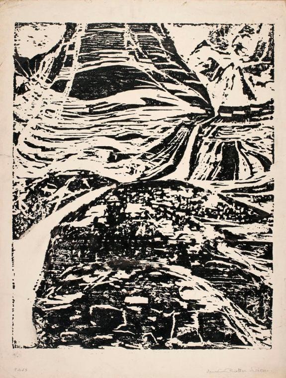 Ernestine Rotter-Peters, Pass, um 1950, Holzschnitt, 72 x 58 cm, Belvedere, Wien, Inv.-Nr. 1017…