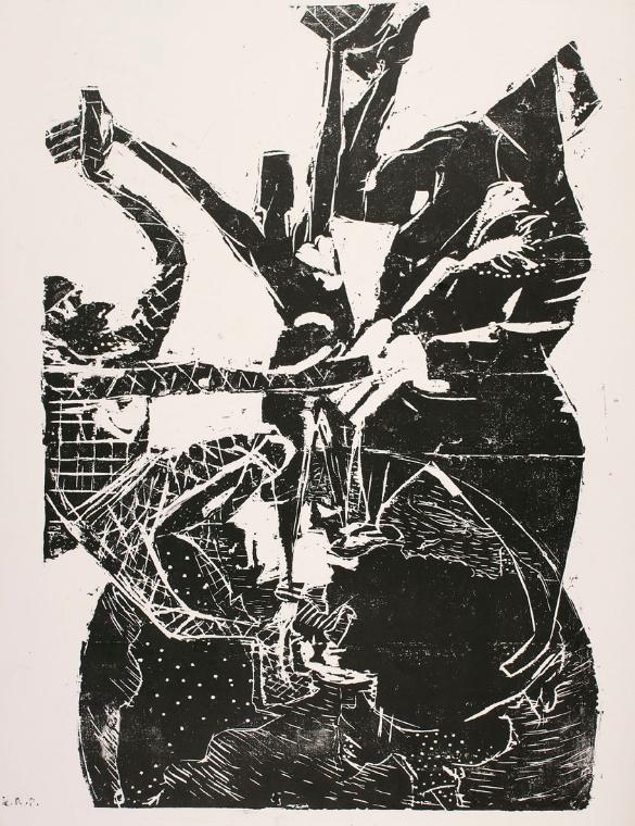 Ernestine Rotter-Peters, Ökonomie von Kräften, um 1952, Holzschnitt, 80 x 56 cm, Belvedere, Wie…