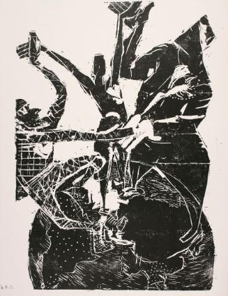 Ernestine Rotter-Peters, Ökonomie von Kräften, um 1952, Holzschnitt, 80 x 56 cm, Belvedere, Wie…