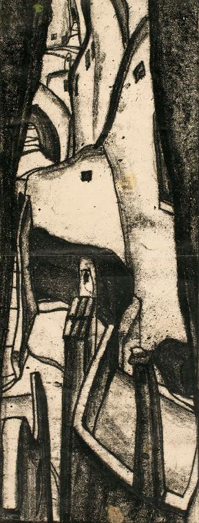 Ernestine Rotter-Peters, Häuserschlucht II, 1930–1940, Monotypie, 79,5 x 29,5 cm, Belvedere, Wi…