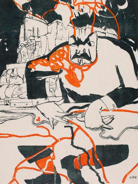 Ernestine Rotter-Peters, Straßenbauingenieur im 20. Jahrhundert, 1969, Metallplattendruck, 67 x…