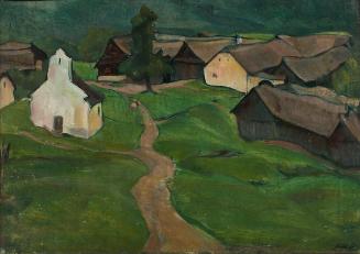Ernestine Rotter-Peters, Niederösterreichische Landschaft mit Kapelle, um 1930, Öl auf Leinwand…