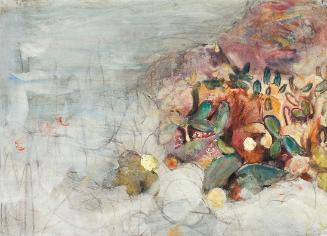 Ernestine Rotter-Peters, Landschaft mit Kakteen auf Teneriffa, 1976, Tempera auf Papier, 62 × 8…