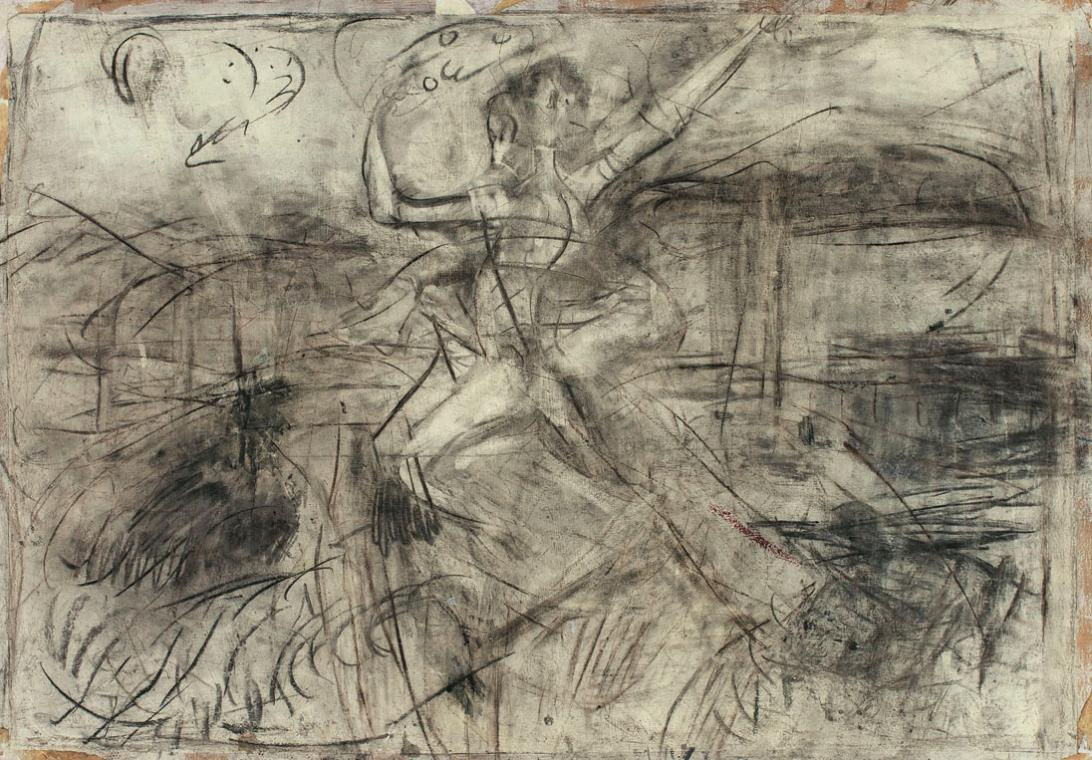 Ernestine Rotter-Peters, Tanz ins Jenseits, 1984, Kohle auf grundiertem Papier, 70 × 100 cm, 20…