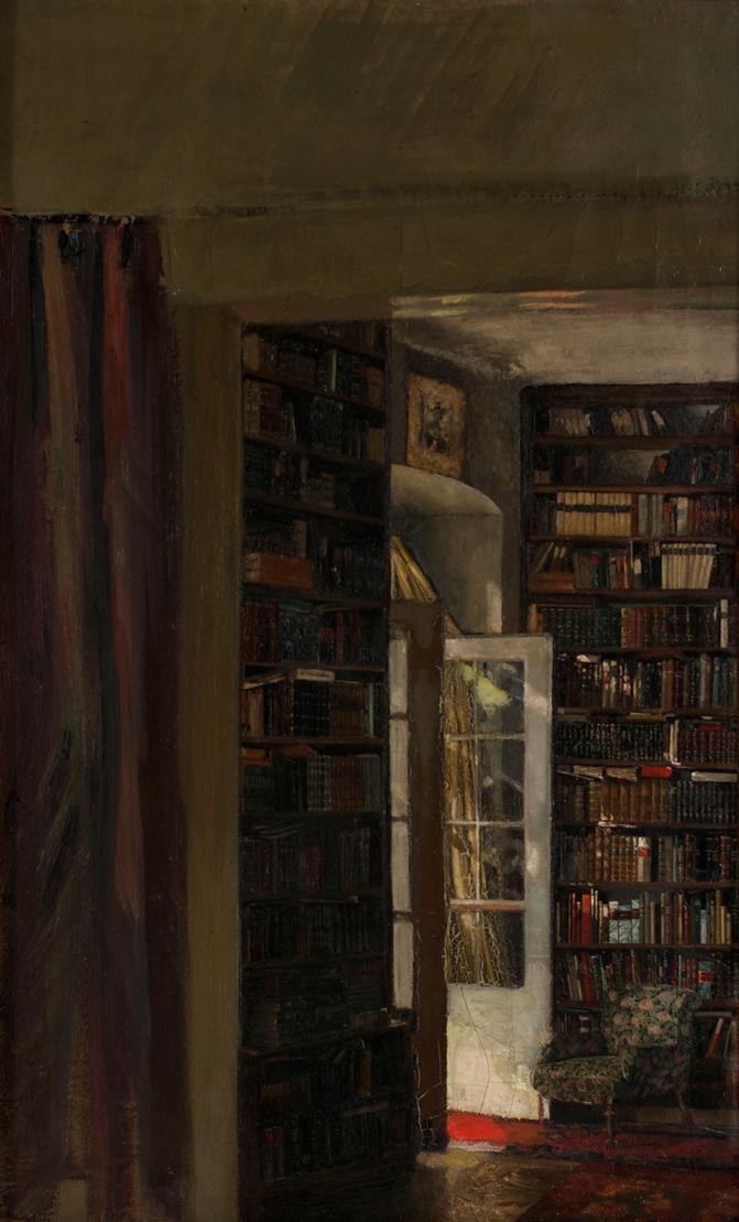 Wolfgang Schaukal, Bibliotheksinterieur, 1916-1919, Öl auf Leinwand, 68 x 42 cm, Belvedere, Wie ...