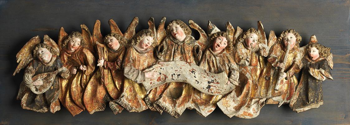 Bildschnitzer der St. Veiter Werkstatt, Musizierender Engelschor, um 1510/1520, Lindenholz, alt…