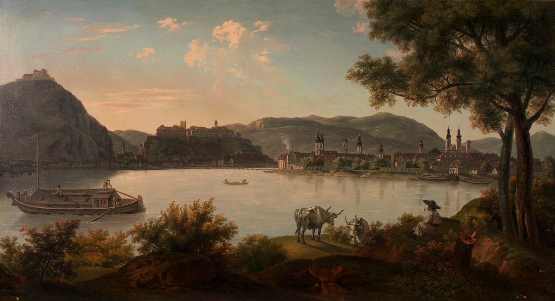 Alois von Saar, Ofen mit Blocksberg, 1828, Öl auf Leinwand, 79 x 149 cm, Belvedere, Wien, Inv.-…