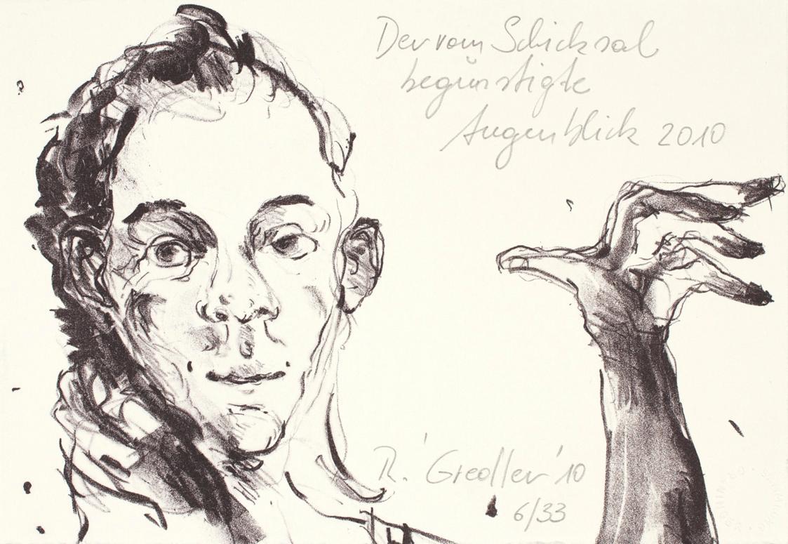Rupert Gredler, Der vom Schicksal begünstigte Augenblick, 2010, Lithografie, 14,5 × 21 cm, Belv…