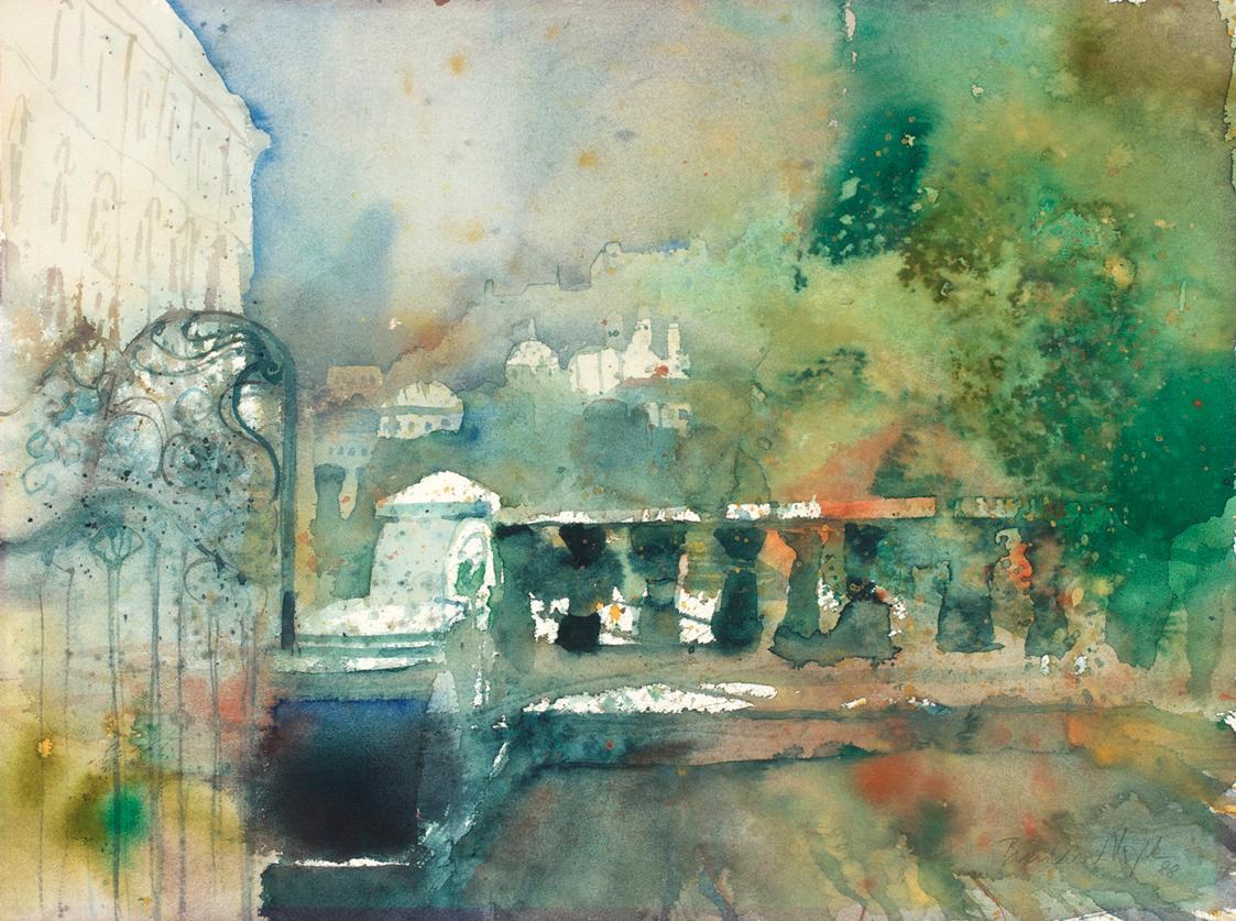 Bernhard Vogel, Salzburg, Mirabellgarten, 1988, Aquarell, 30 × 40 cm, Belvedere, Wien, Inv.-Nr.…