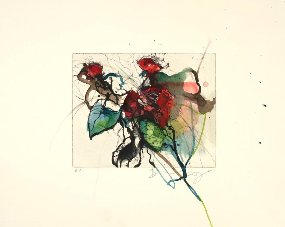 Bernhard Vogel, Rosen, 1995, Aquarellierte Radierung, 40 × 50 cm, Belvedere, Wien, Inv.-Nr. 101…