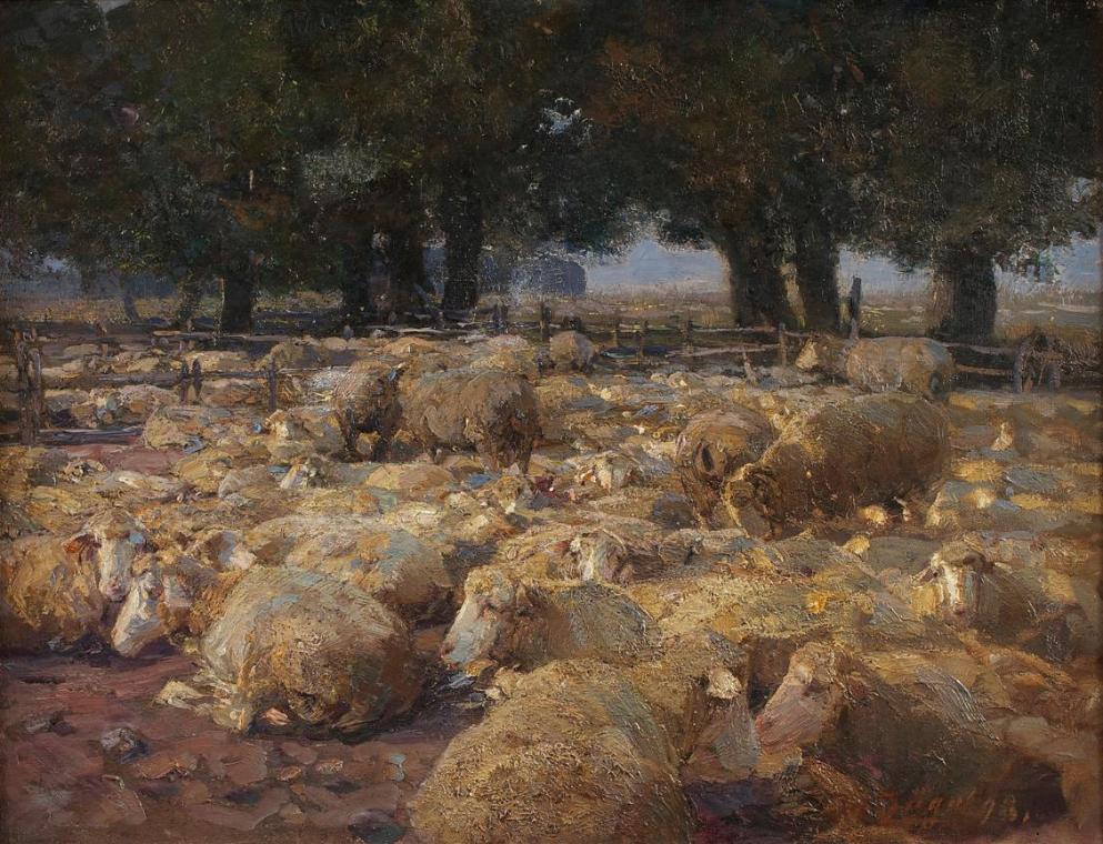 Heinrich von Zügel, Schafpark (Heidemoor), 1898, Öl auf Leinwand, 60 x 80,5 cm, Belvedere, Wien…