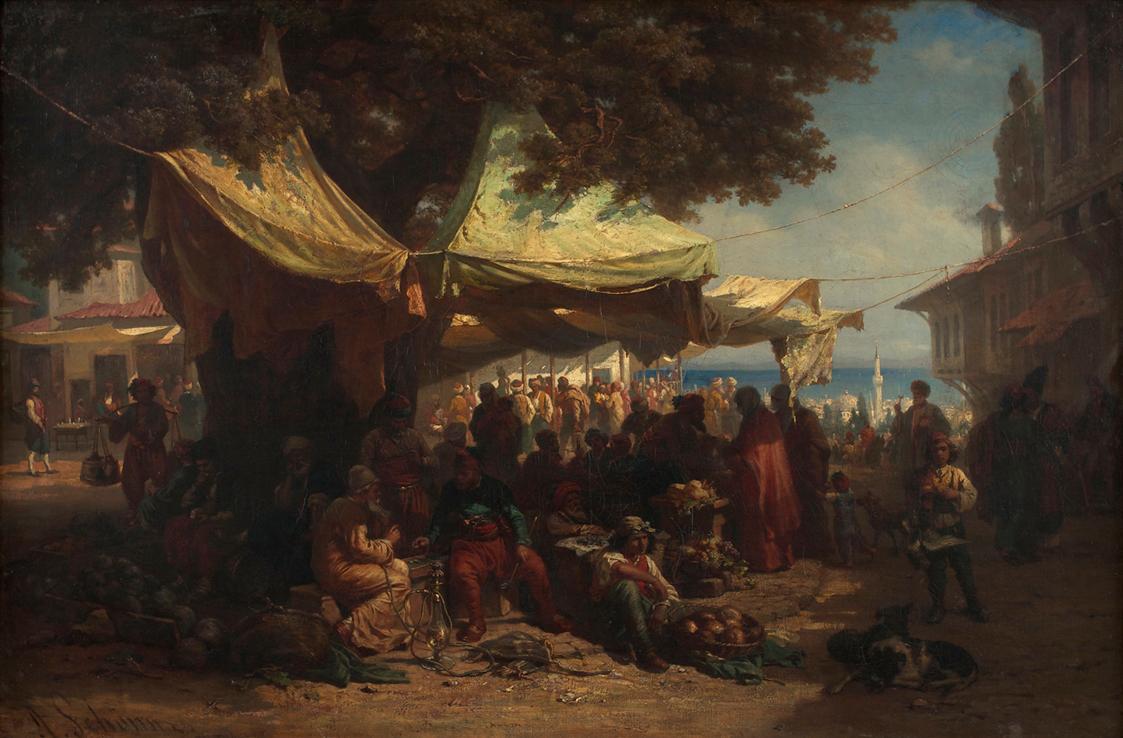 Friedrich Alois Schönn, Markt von Konstantinopel, Öl auf Leinwand, 74 x 111 cm, Belvedere, Wien…