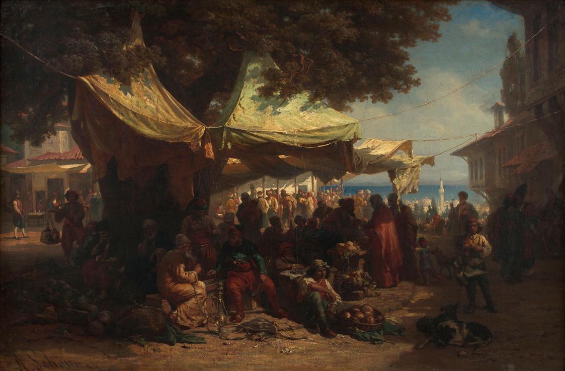 Friedrich Alois Schönn, Markt von Konstantinopel, Öl auf Leinwand, 74 x 111 cm, Belvedere, Wien…