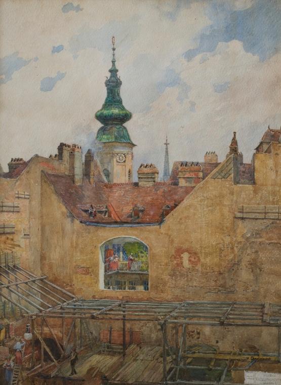 Hugo Charlemont, Turm von St. Anna, um 1914, Aquarell auf Papier, 45 x 34 cm, Belvedere, Wien, …