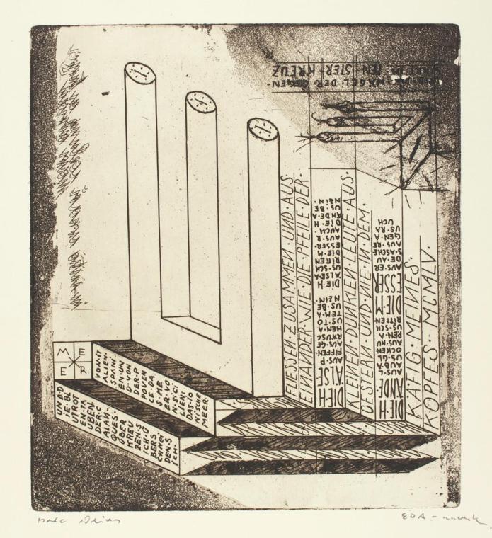 Marc Adrian, Telefongebete Nr. 8, 1955, Radierung auf Papier, 53,5 x 38 cm, Belvedere, Wien, In…