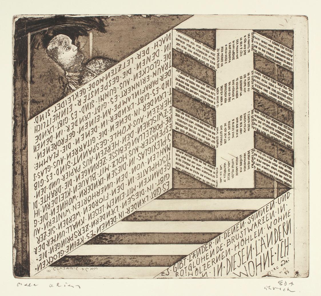 Marc Adrian, Telefongebete Nr. 7, 1955, Radierung auf Papier, 38 x 53,5 cm, Belvedere, Wien, In…