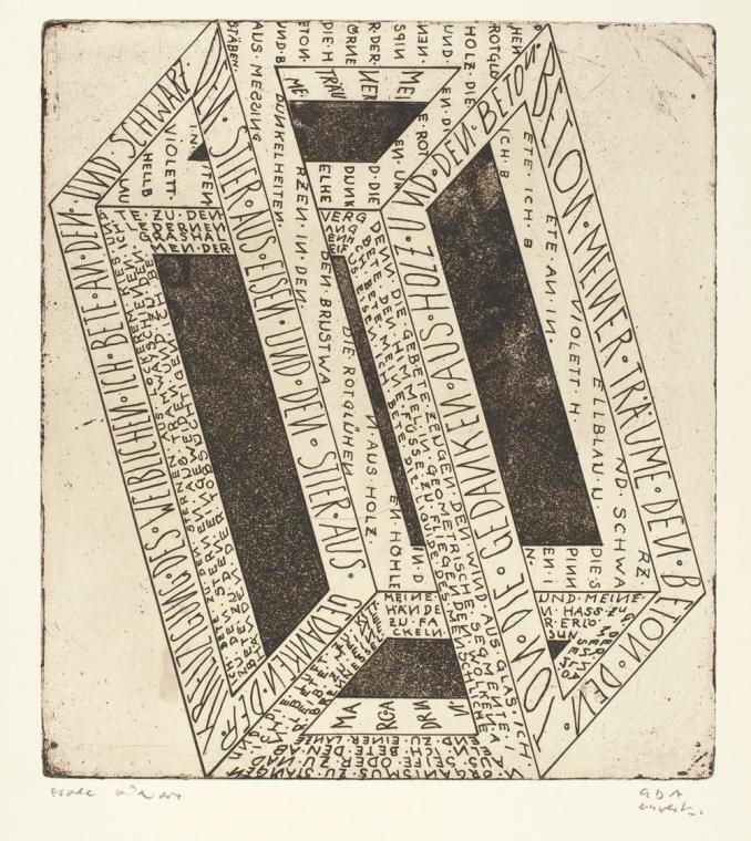 Marc Adrian, Telefongebete Nr. 4, 1955, Radierung auf Papier, 53,5 x 38 cm, Belvedere, Wien, In…