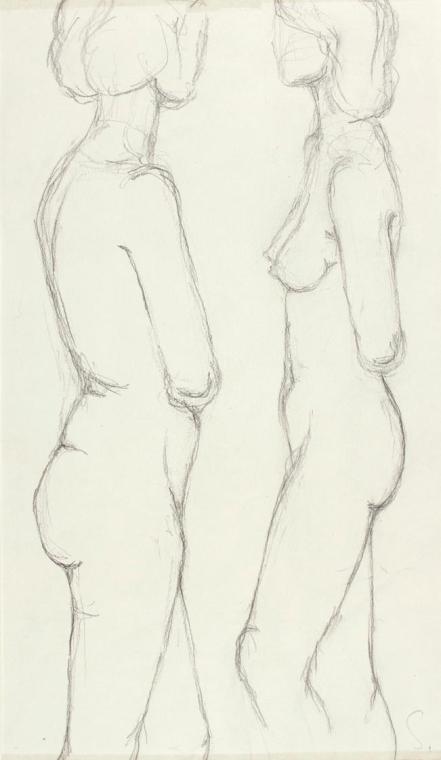 Josefine Sokole, Zwei stehende weibliche Akte, 1971, Bleistift auf Papier, 34,2 × 24 cm, Belved…