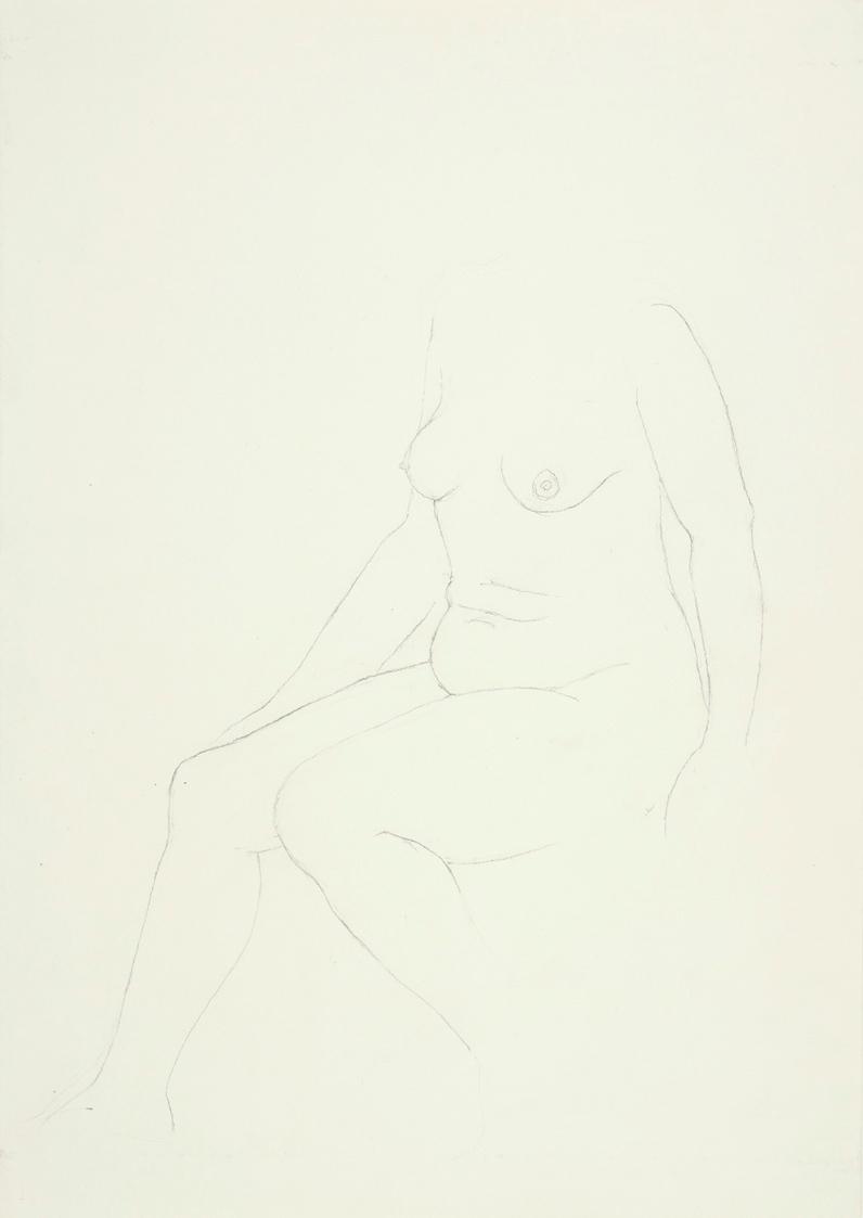Josefine Sokole, Sitzender weiblicher Akt, undatiert, Bleistift auf Papier, 44,2 x 31,2 cm, Bel…