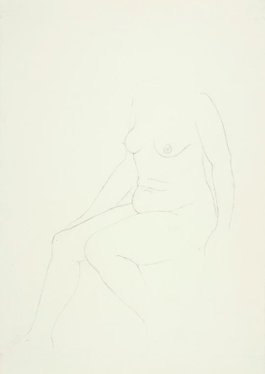 Josefine Sokole, Sitzender weiblicher Akt, undatiert, Bleistift auf Papier, 44,2 x 31,2 cm, Bel…