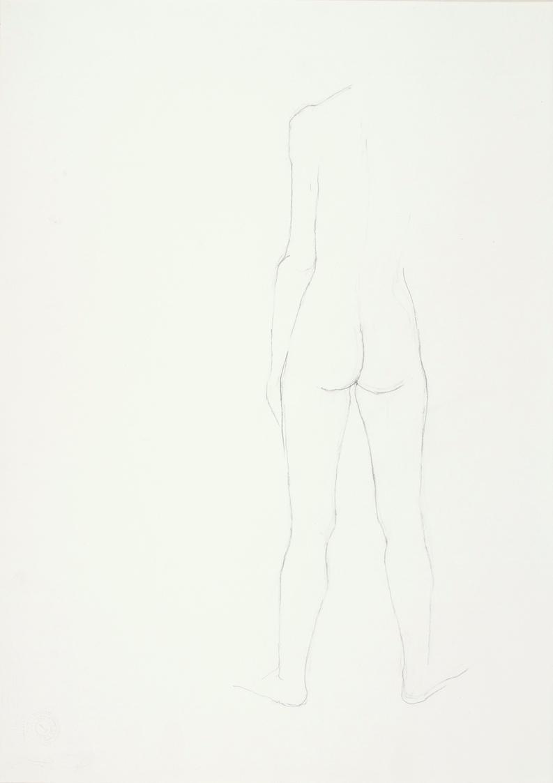 Josefine Sokole, Stehender Rückenakt, undatiert, Bleistift auf Papier, 44,1 x 31,5 cm, Belveder…