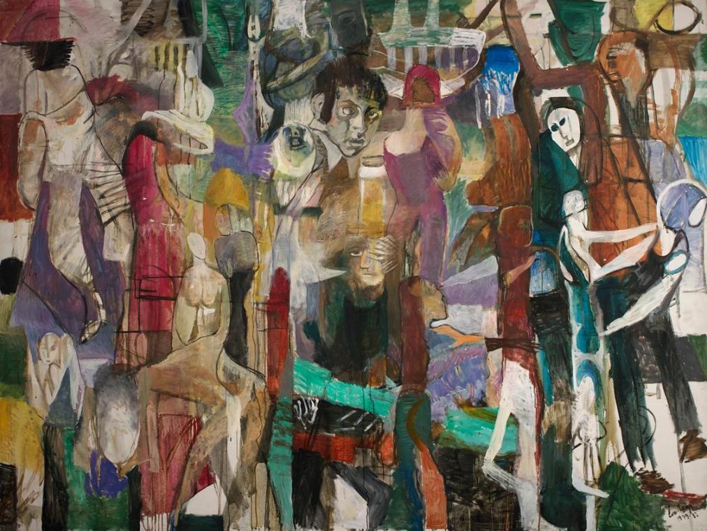 Éva Nagy, Figurale Komposition, 1979-1982, Öl auf Leinwand, 150 x 200 cm, Belvedere, Wien, Inv.…