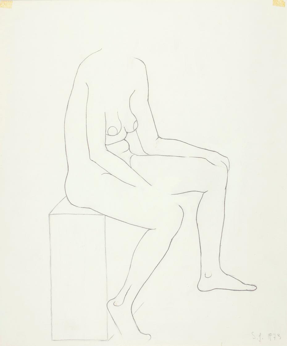 Josefine Sokole, Sitzender weiblicher Akt, 1973, Bleistift auf Papier, 44,1 × 36,6 cm, Belveder…