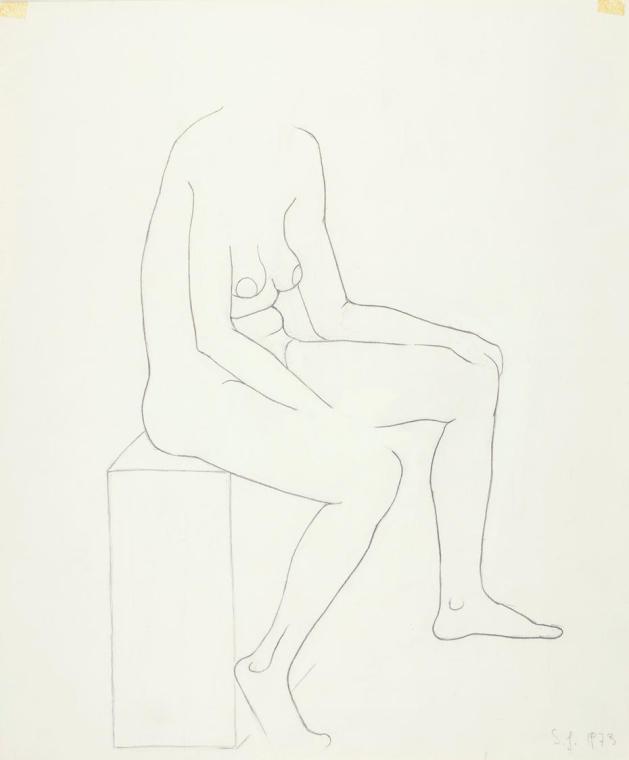 Josefine Sokole, Sitzender weiblicher Akt, 1973, Bleistift auf Papier, 44,1 × 36,6 cm, Belveder…